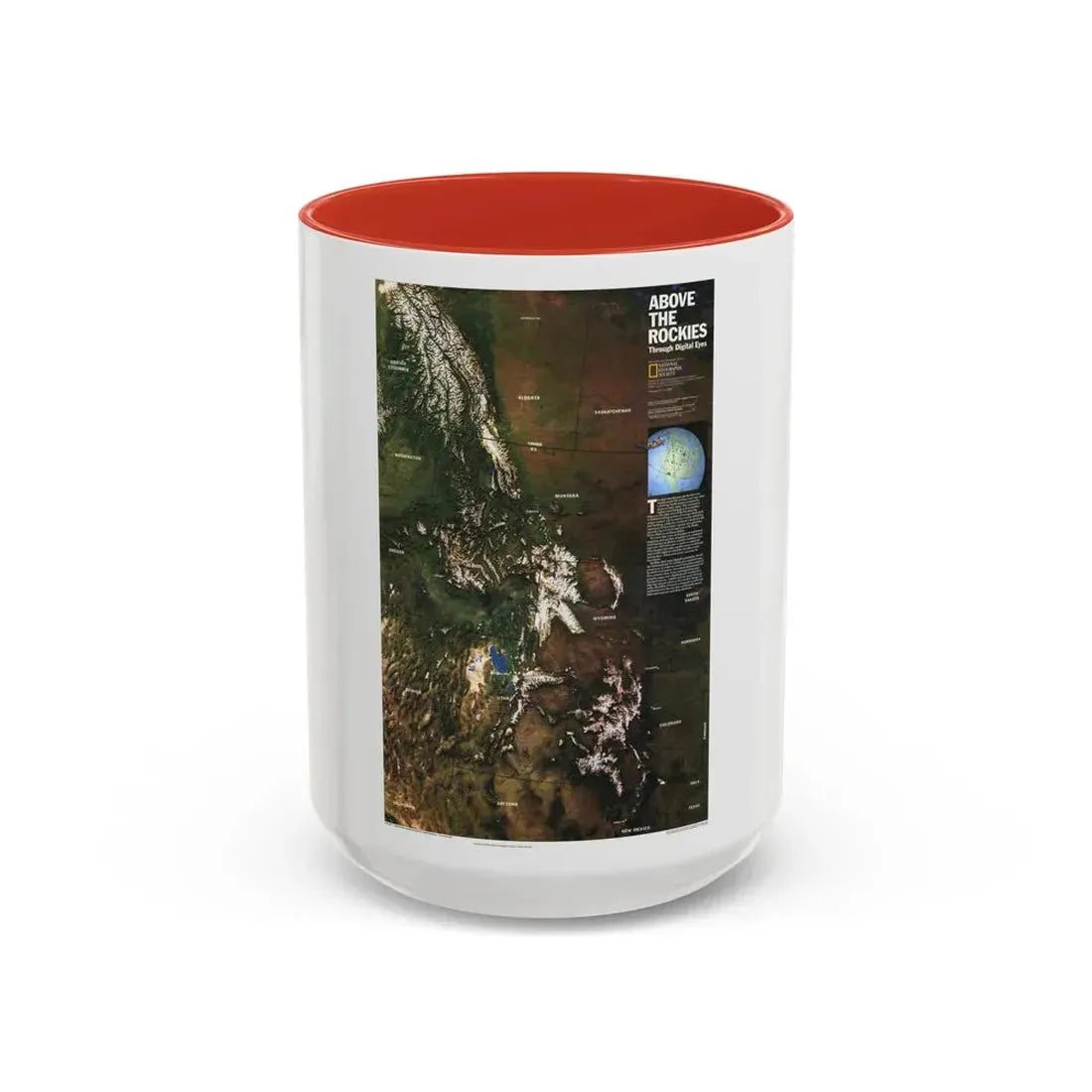 North America - Above the Rockies Through Digital Eyes (1995) (Map) Accent Coffee Mug 15oz Red - Go Mug Yourself