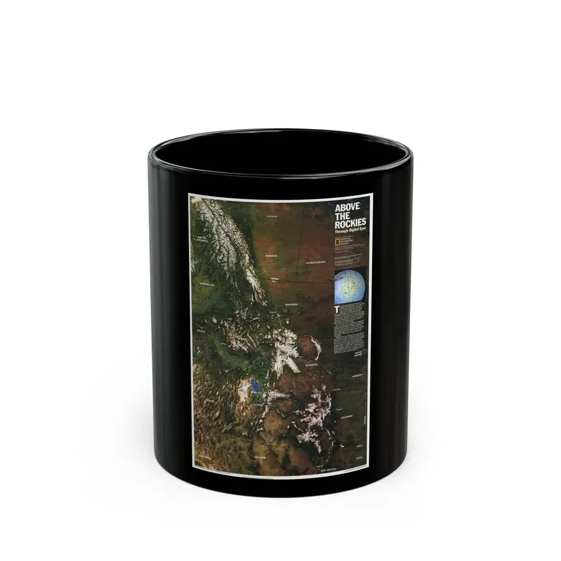 North America - Above the Rockies Through Digital Eyes (1995) (Map) Black Coffee Mug 11oz - Go Mug Yourself