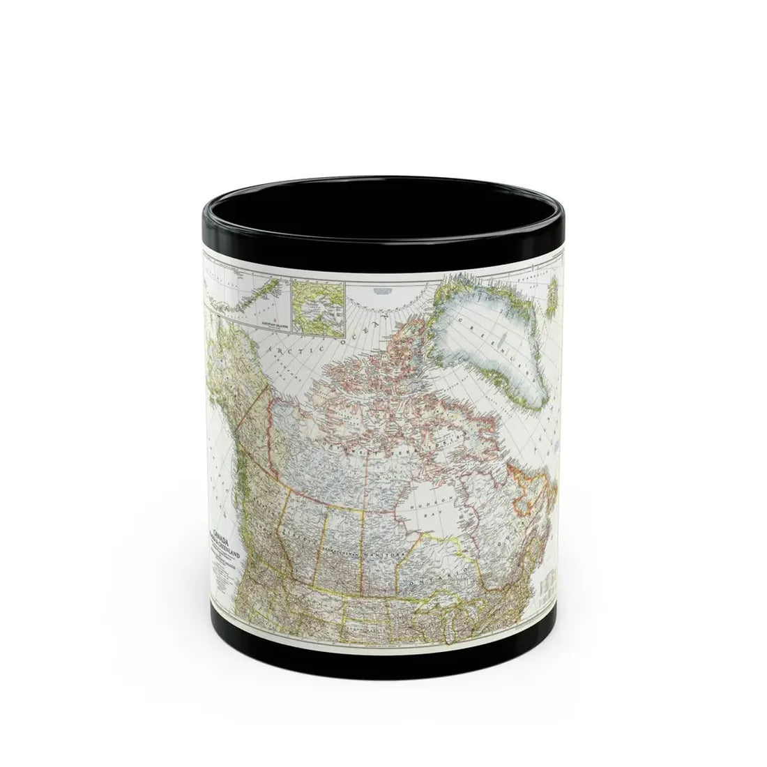 North America - Canada, Alaska, Greenland (1947) (Map) Black Coffee Mug 11oz - Go Mug Yourself