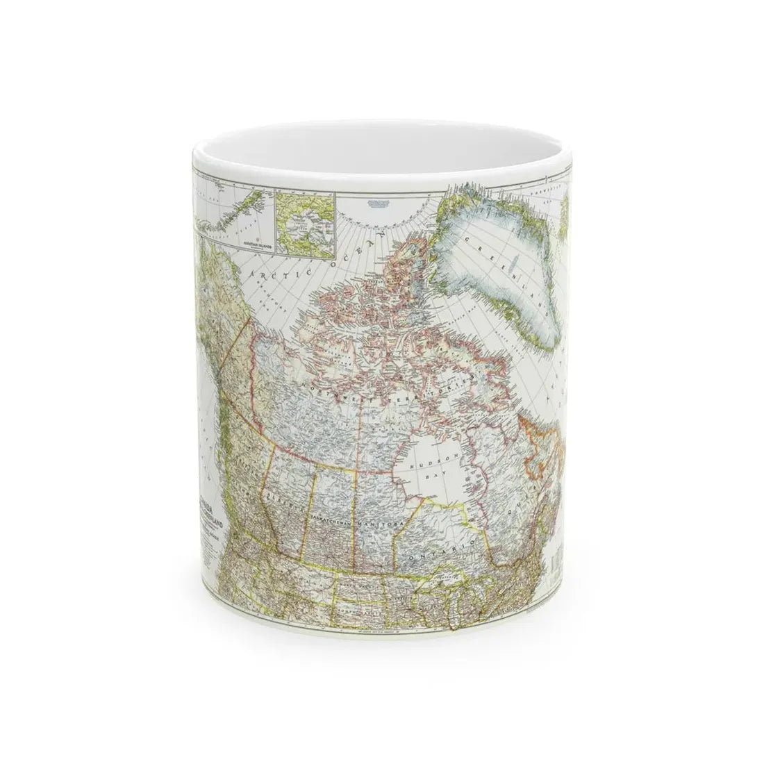 North America - Canada, Alaska, Greenland (1947) (Map) White Coffee Mug 11oz - Go Mug Yourself