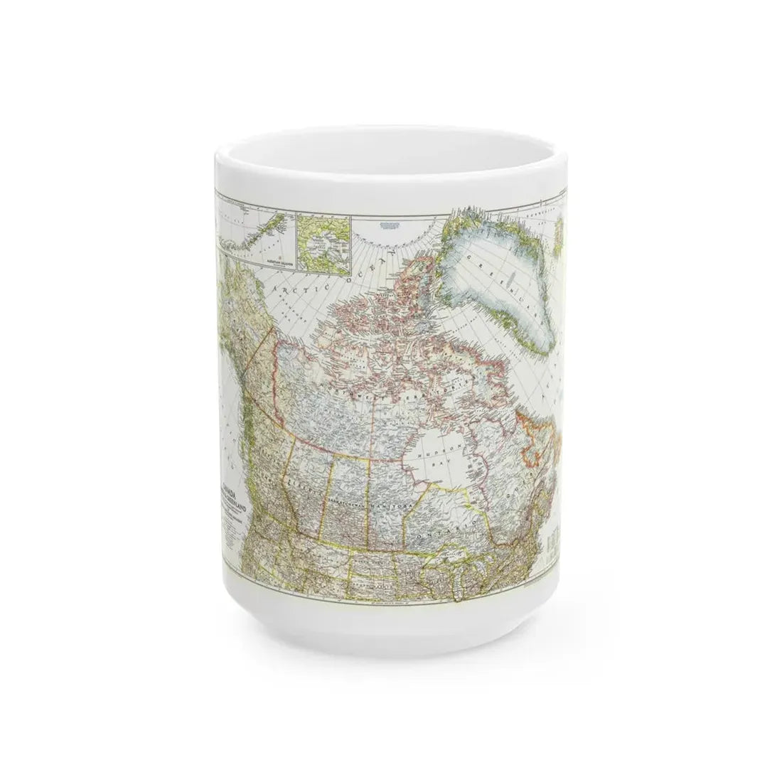 North America - Canada, Alaska, Greenland (1947) (Map) White Coffee Mug 15oz - Go Mug Yourself