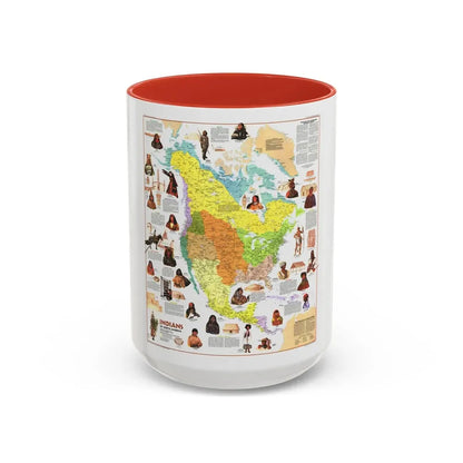North America - Indians of (1973) (Map) Accent Coffee Mug 15oz Red - Go Mug Yourself