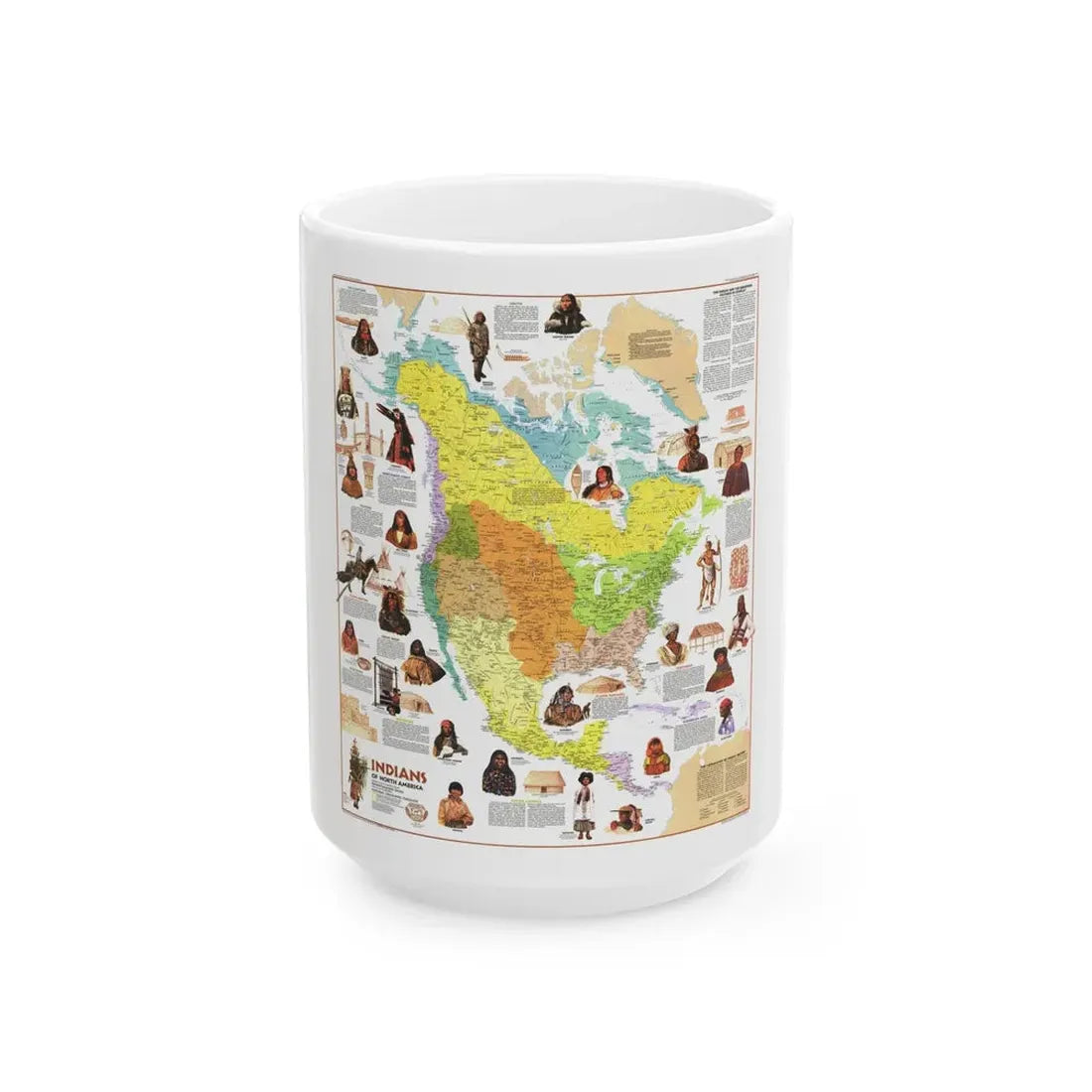 North America - Indians of (1973) (Map) White Coffee Mug 15oz - Go Mug Yourself