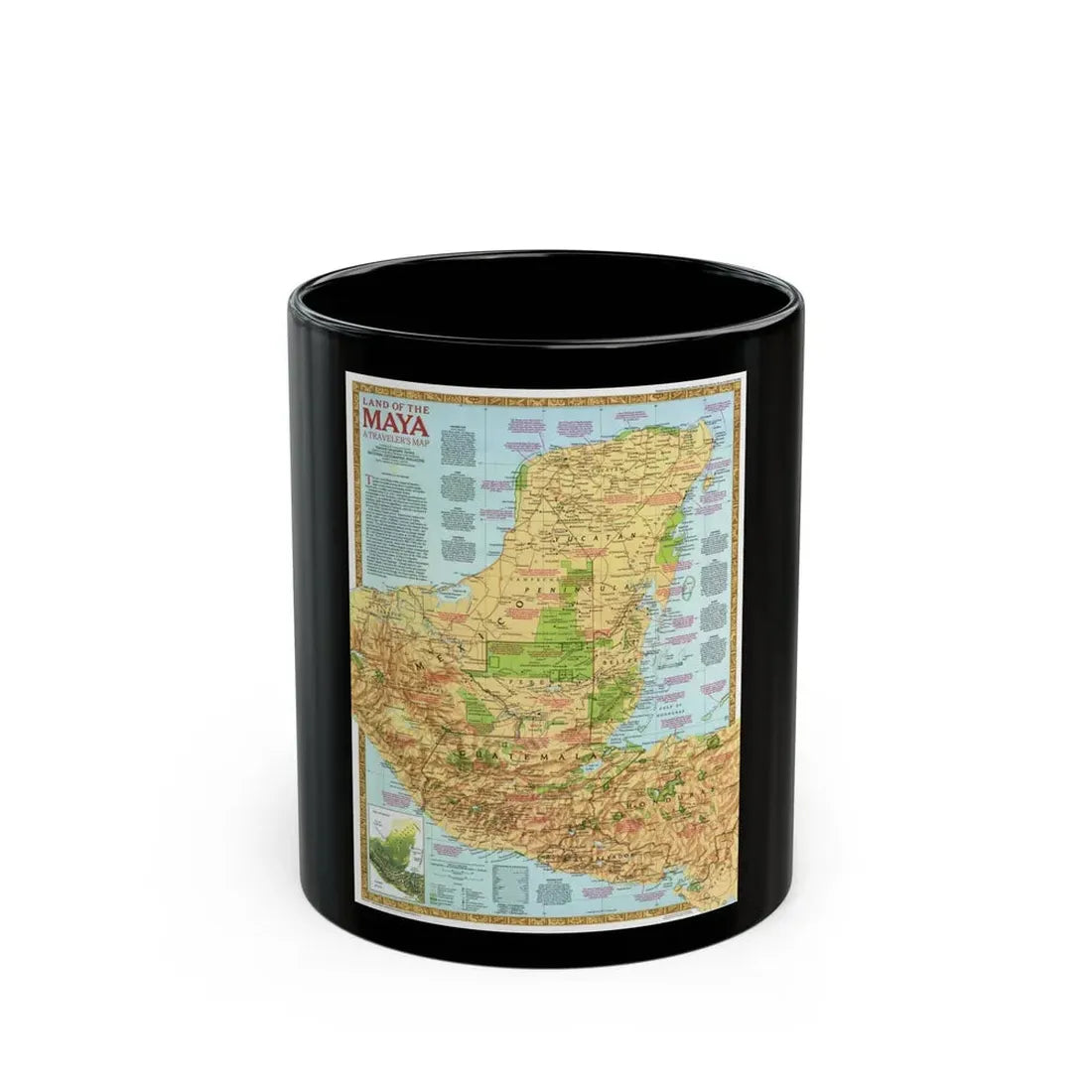 North America - Land of the Maya, A Traveller's Map (1990) (Map) Black Coffee Mug 11oz - Go Mug Yourself
