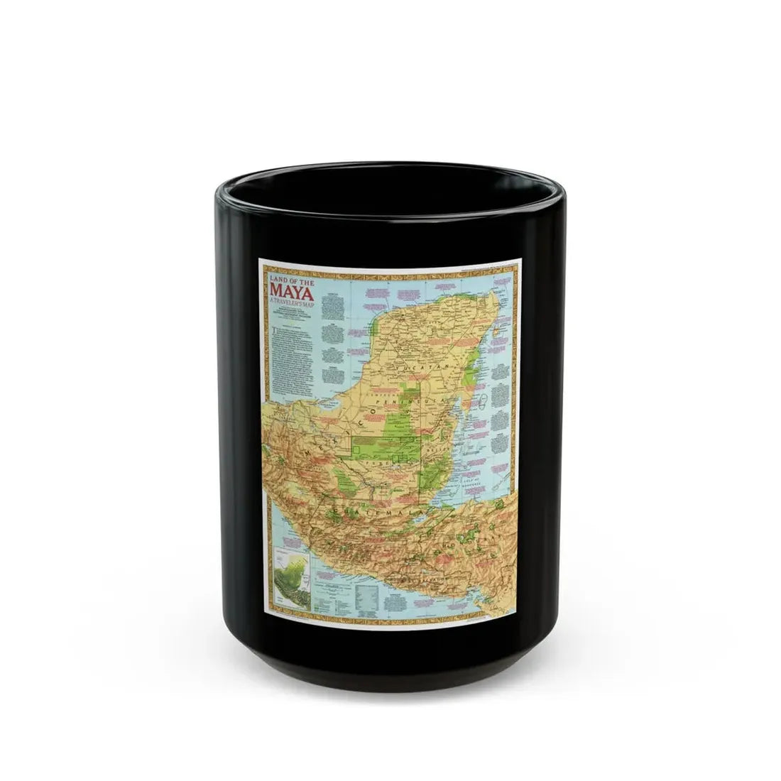 North America - Land of the Maya, A Traveller's Map (1990) (Map) Black Coffee Mug 15oz - Go Mug Yourself