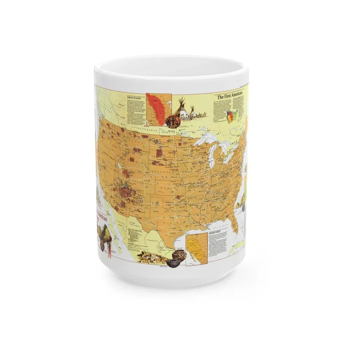 North America - Native American Heritage (1991) (Map) White Coffee Mug 15oz - Go Mug Yourself