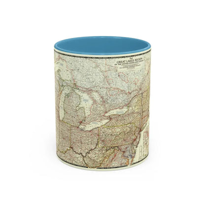 North America - The Great Lakes Region (1953) (Map) Accent Coffee Mug 11oz Light Blue - Go Mug Yourself