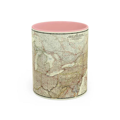 North America - The Great Lakes Region (1953) (Map) Accent Coffee Mug 11oz Pink - Go Mug Yourself