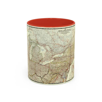 North America - The Great Lakes Region (1953) (Map) Accent Coffee Mug 11oz Red - Go Mug Yourself
