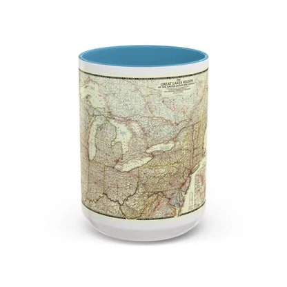 North America - The Great Lakes Region (1953) (Map) Accent Coffee Mug 15oz Light Blue - Go Mug Yourself