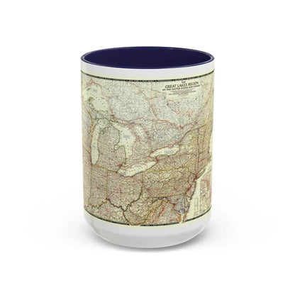 North America - The Great Lakes Region (1953) (Map) Accent Coffee Mug 15oz Navy - Go Mug Yourself