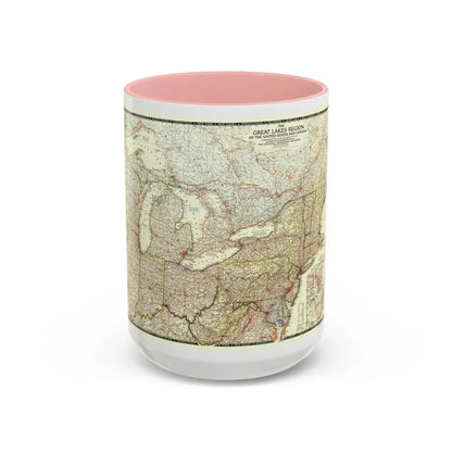 North America - The Great Lakes Region (1953) (Map) Accent Coffee Mug 15oz Pink - Go Mug Yourself