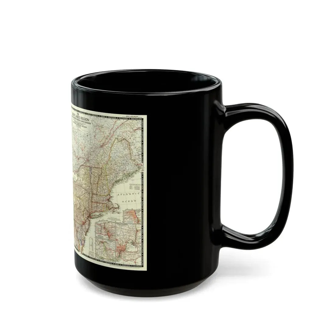 North America - The Great Lakes Region (1953) (Map) Black Coffee Mug - Go Mug Yourself