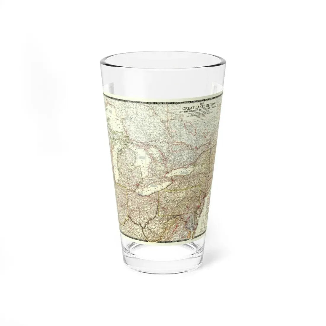 North America - The Great Lakes Region (1953) (Map) Pint Glass 16oz 16oz - Go Mug Yourself