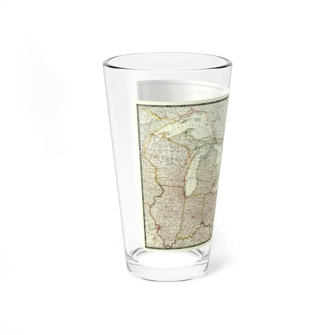 North America - The Great Lakes Region (1953) (Map) Pint Glass 16oz - Go Mug Yourself