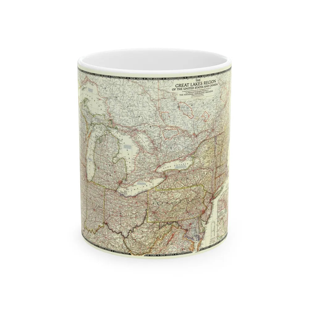 North America - The Great Lakes Region (1953) (Map) White Coffee Mug-11oz-Go Mug Yourself