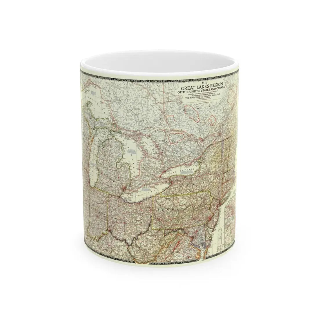North America - The Great Lakes Region (1953) (Map) White Coffee Mug 11oz - Go Mug Yourself