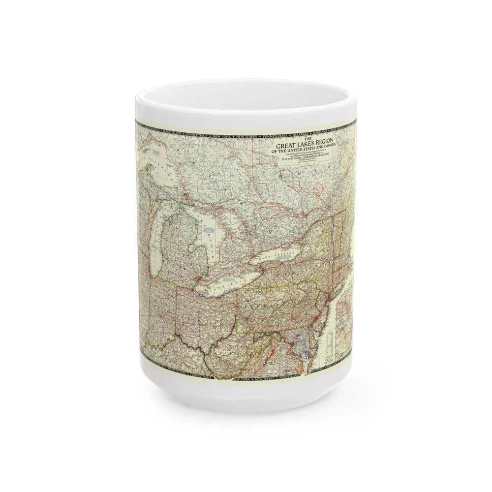 North America - The Great Lakes Region (1953) (Map) White Coffee Mug-15oz-Go Mug Yourself