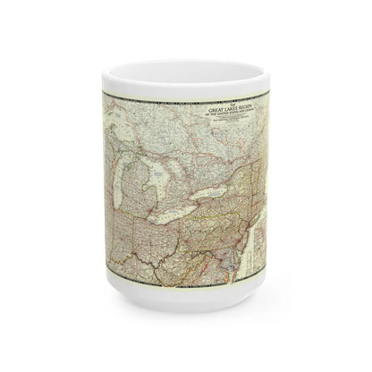 North America - The Great Lakes Region (1953) (Map) White Coffee Mug-15oz-Go Mug Yourself