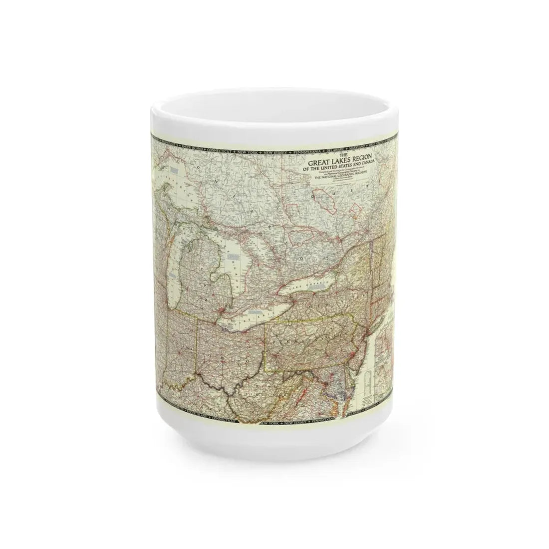 North America - The Great Lakes Region (1953) (Map) White Coffee Mug 15oz - Go Mug Yourself