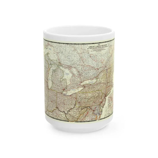 North America - The Great Lakes Region (1953) (Map) White Coffee Mug 15oz - Go Mug Yourself