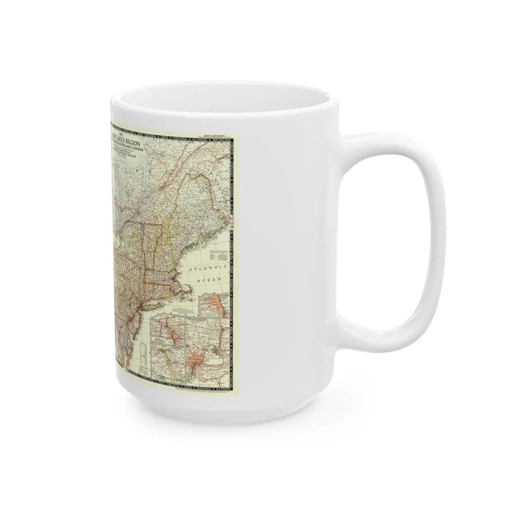 North America - The Great Lakes Region (1953) (Map) White Coffee Mug-Go Mug Yourself