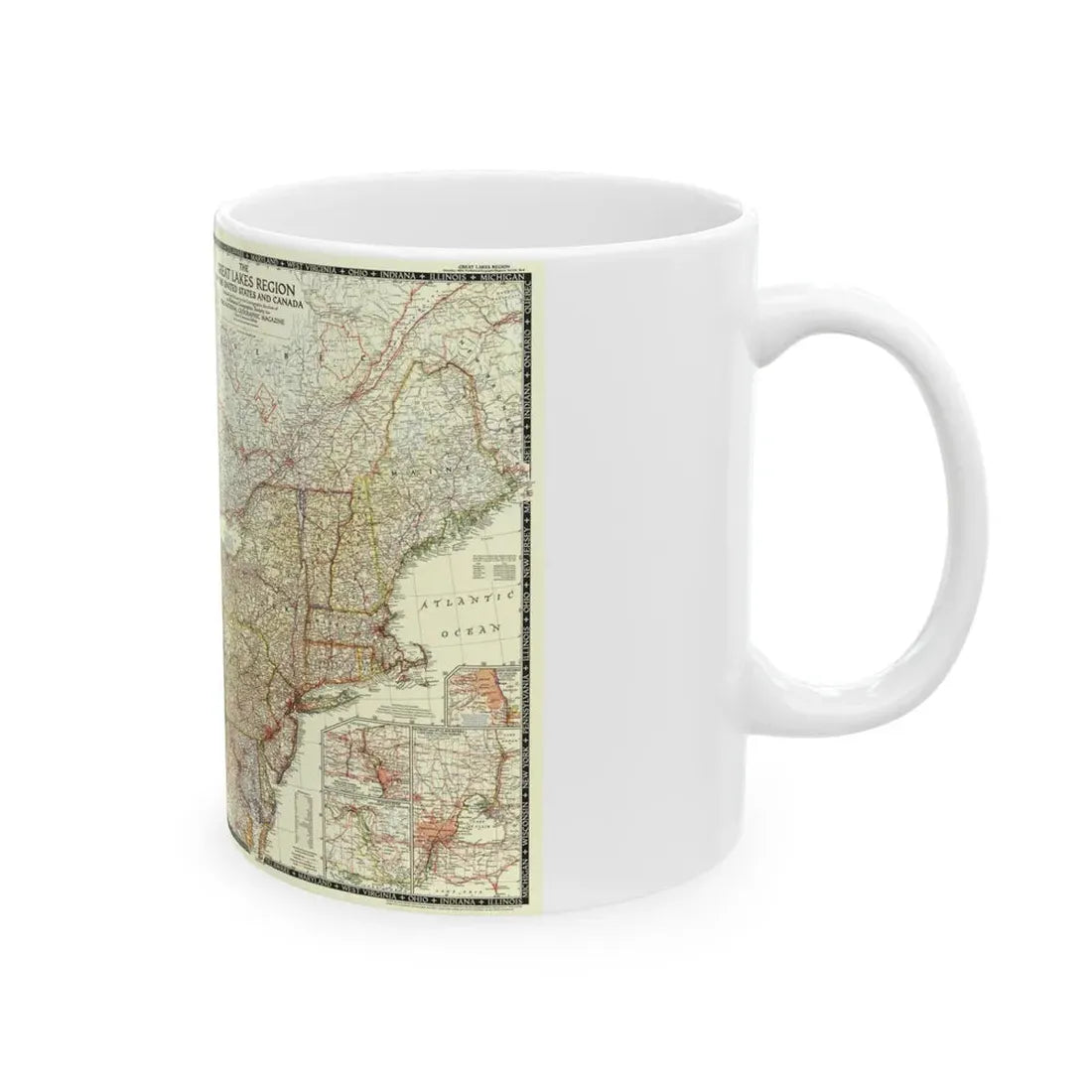 North America - The Great Lakes Region (1953) (Map) White Coffee Mug - Go Mug Yourself