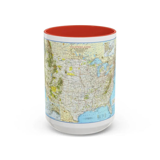 North America - Vacationlands (1966) (Map) Accent Coffee Mug 15oz Red - Go Mug Yourself