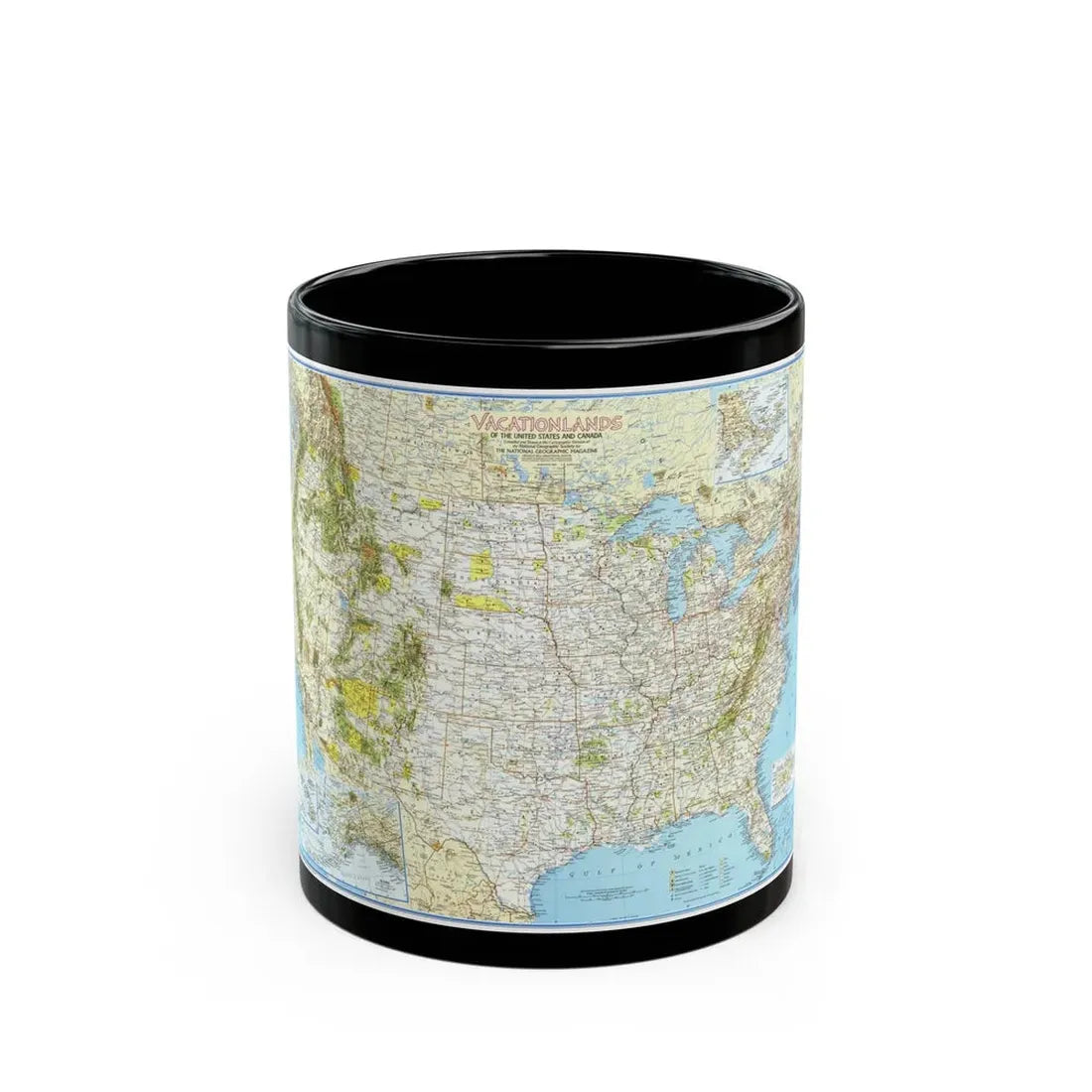 North America - Vacationlands (1966) (Map) Black Coffee Mug 11oz - Go Mug Yourself