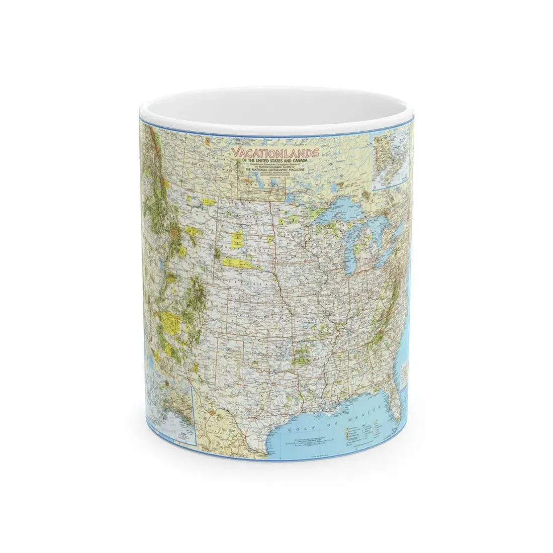North America - Vacationlands (1966) (Map) White Coffee Mug 11oz - Go Mug Yourself