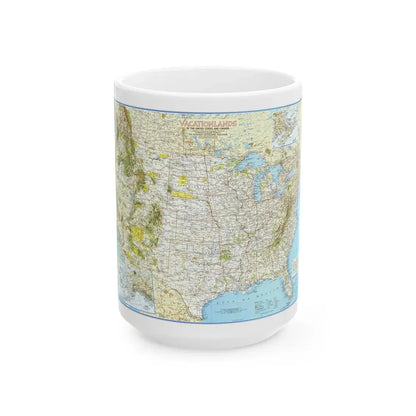 North America - Vacationlands (1966) (Map) White Coffee Mug 15oz - Go Mug Yourself