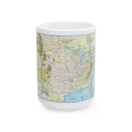 North America - Vacationlands (1966) (Map) White Coffee Mug 15oz - Go Mug Yourself