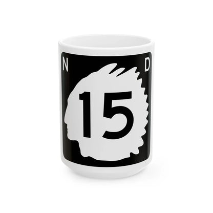 North Dakota 15 (North Dakota) (Road Sign) White Coffee Mug 15oz - Go Mug Yourself