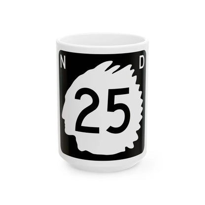 North Dakota 25 (North Dakota) (Road Sign) White Coffee Mug 15oz - Go Mug Yourself