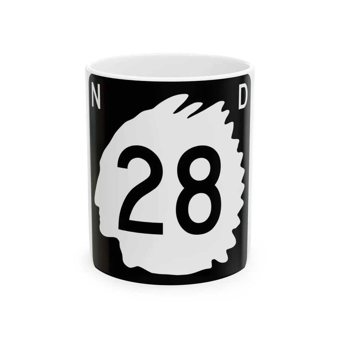 North Dakota 28 (North Dakota) (Road Sign) White Coffee Mug 11oz - Go Mug Yourself