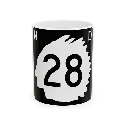 North Dakota 28 (North Dakota) (Road Sign) White Coffee Mug 11oz - Go Mug Yourself