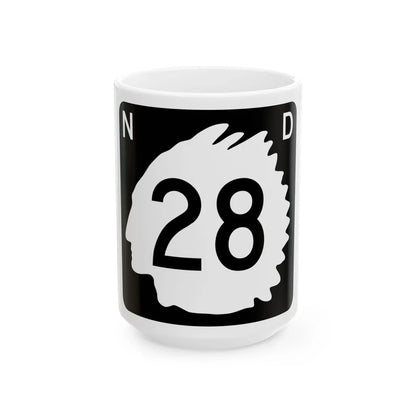 North Dakota 28 (North Dakota) (Road Sign) White Coffee Mug 15oz - Go Mug Yourself