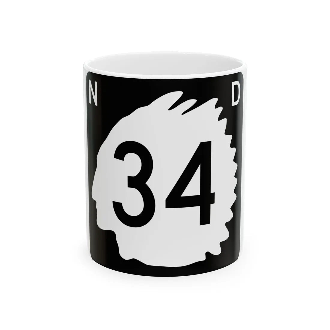 North Dakota 34 (North Dakota) (Road Sign) White Coffee Mug 11oz - Go Mug Yourself