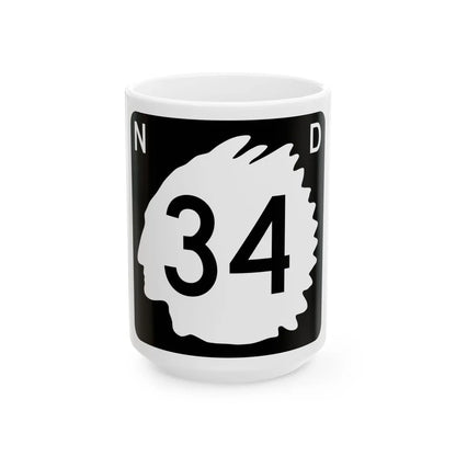 North Dakota 34 (North Dakota) (Road Sign) White Coffee Mug 15oz - Go Mug Yourself