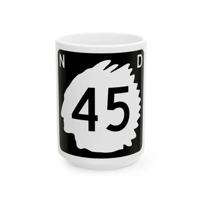 North Dakota 45 (North Dakota) (Road Sign) White Coffee Mug 15oz - Go Mug Yourself