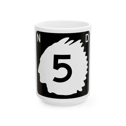 North Dakota 5 (North Dakota) (Road Sign) White Coffee Mug 15oz - Go Mug Yourself