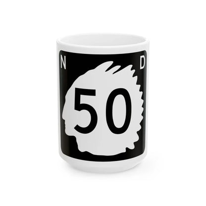 North Dakota 50 (North Dakota) (Road Sign) White Coffee Mug 15oz - Go Mug Yourself