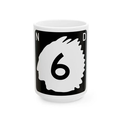 North Dakota 6 (North Dakota) (Road Sign) White Coffee Mug 15oz - Go Mug Yourself