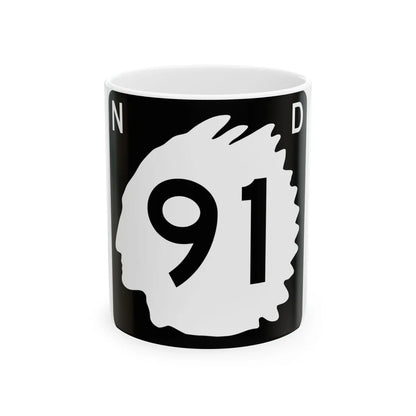 North Dakota 91 (North Dakota) (Road Sign) White Coffee Mug 11oz - Go Mug Yourself