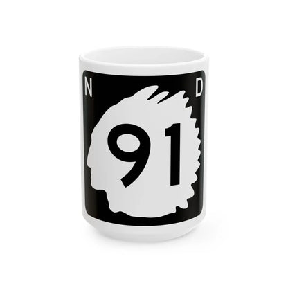 North Dakota 91 (North Dakota) (Road Sign) White Coffee Mug 15oz - Go Mug Yourself