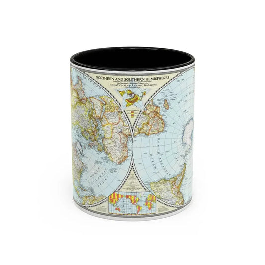 Northern and Southern Hemispheres (1943) (Map) Accent Coffee Mug 11oz Black - Go Mug Yourself