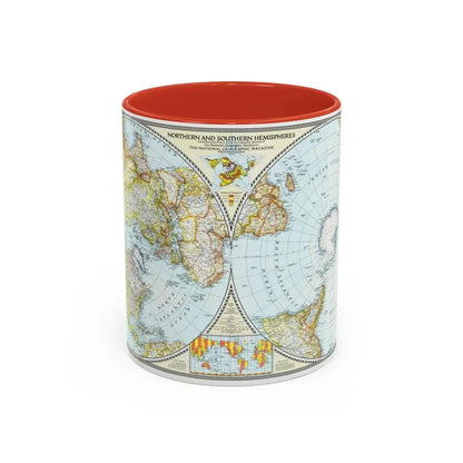 Northern and Southern Hemispheres (1943) (Map) Accent Coffee Mug 11oz Red - Go Mug Yourself