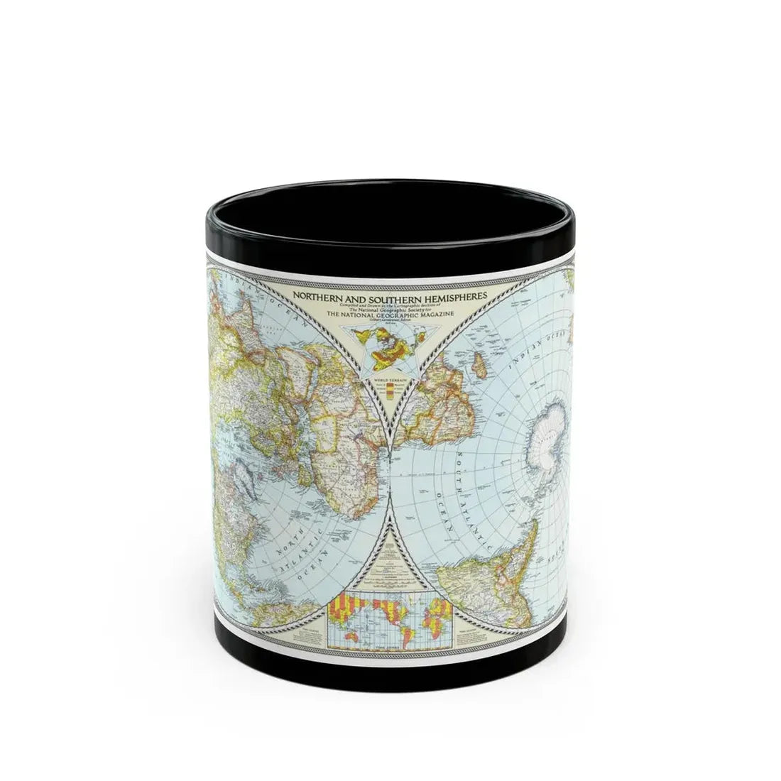 Northern and Southern Hemispheres (1943) (Map) Black Coffee Mug 11oz - Go Mug Yourself