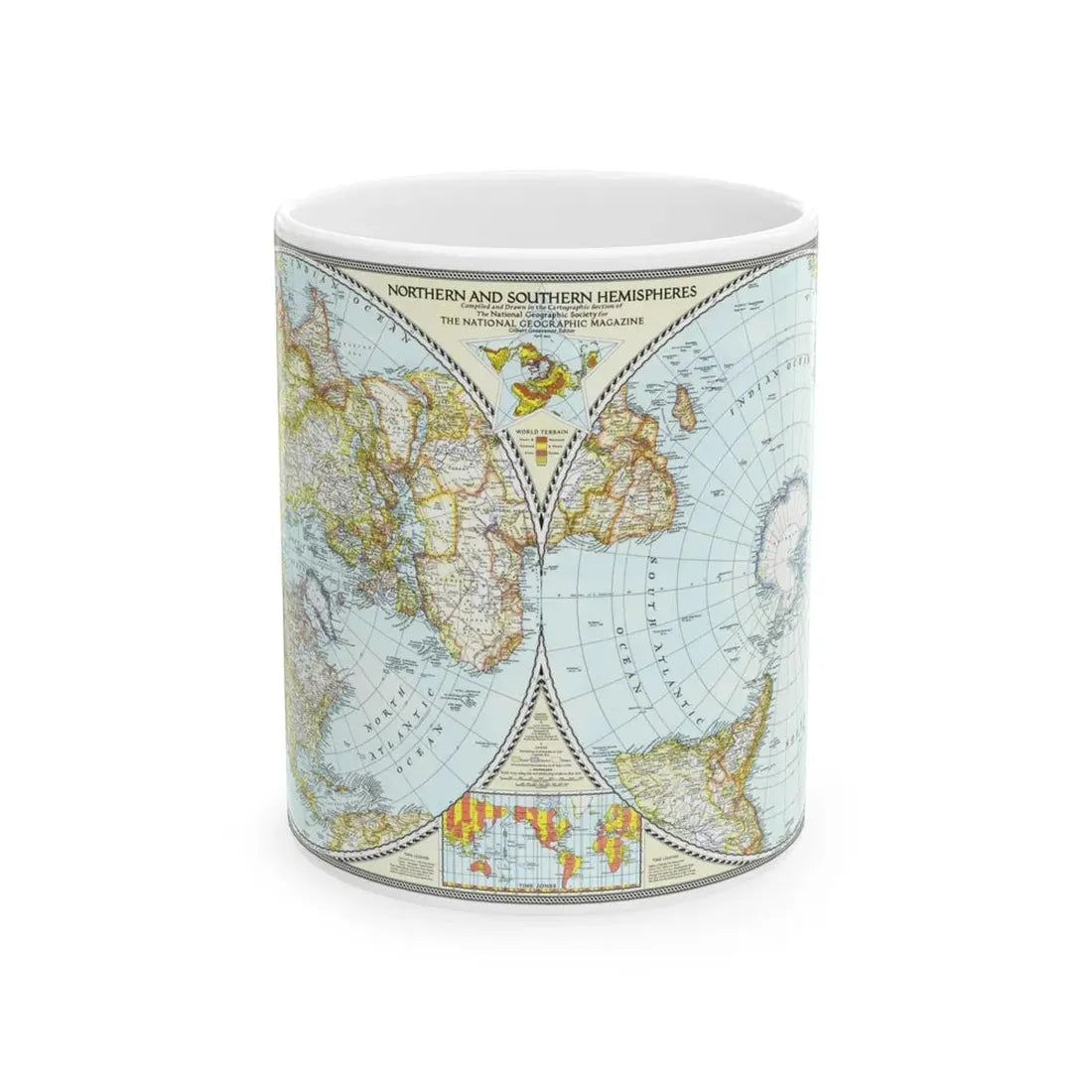 Northern and Southern Hemispheres (1943) (Map) White Coffee Mug 11oz - Go Mug Yourself