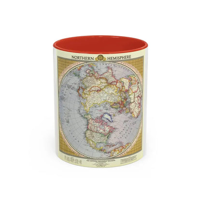 Northern Hemisphere (1946) (Map) Accent Coffee Mug 11oz Red - Go Mug Yourself